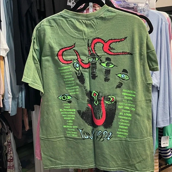 The Cure Green Graphic T-Shirt with Red and Purple Design - Picture 2 of 4